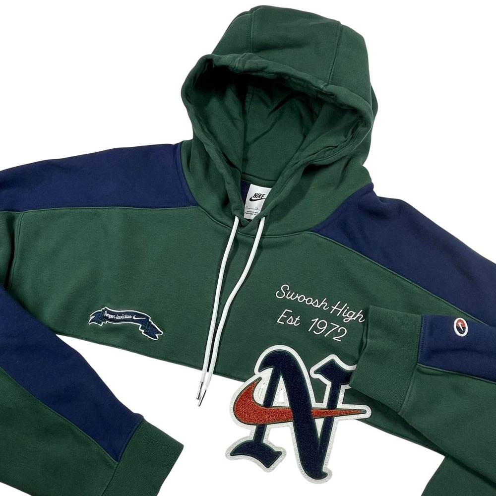 Nike Swoosh High Hoodie Mens XL Green Navy White Varsity Chenille FQ6156-323